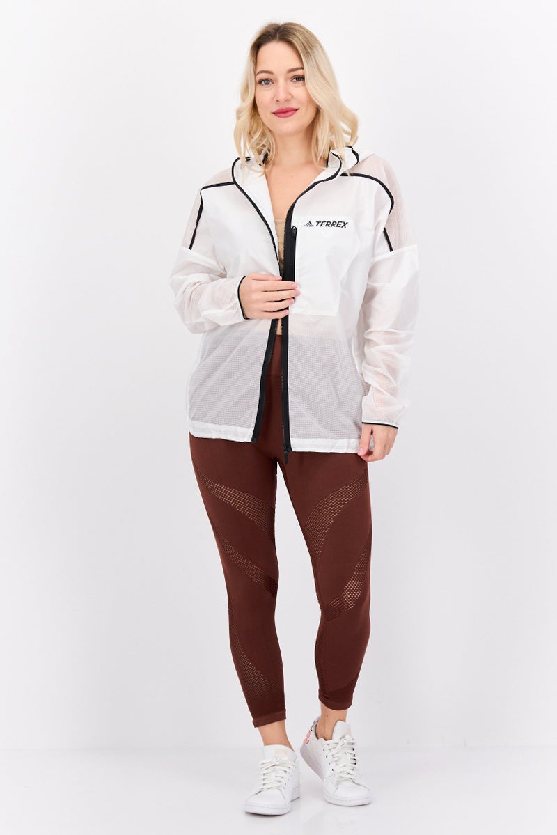 Adidas جاكيت تدريب بأكمام طويلة مناسب للنساء، أبيض - Image 4